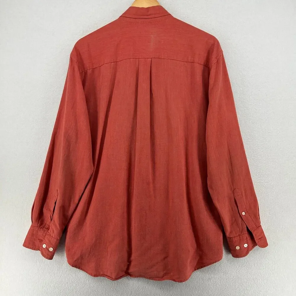 J.CREW Shirt Mens S Oxford Woven Button Up Long Sleeve Cotton Orange OCBD VTG HK